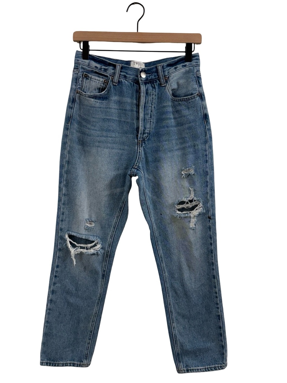 TWELVE by Ontwelfth Distressed Blue Women’s Jeans - Casual Straight Fit